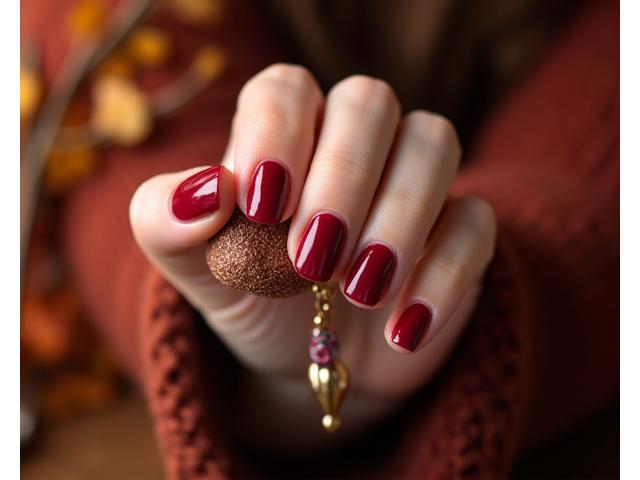 Manucure couleur bordeaux profond pour la saison automne